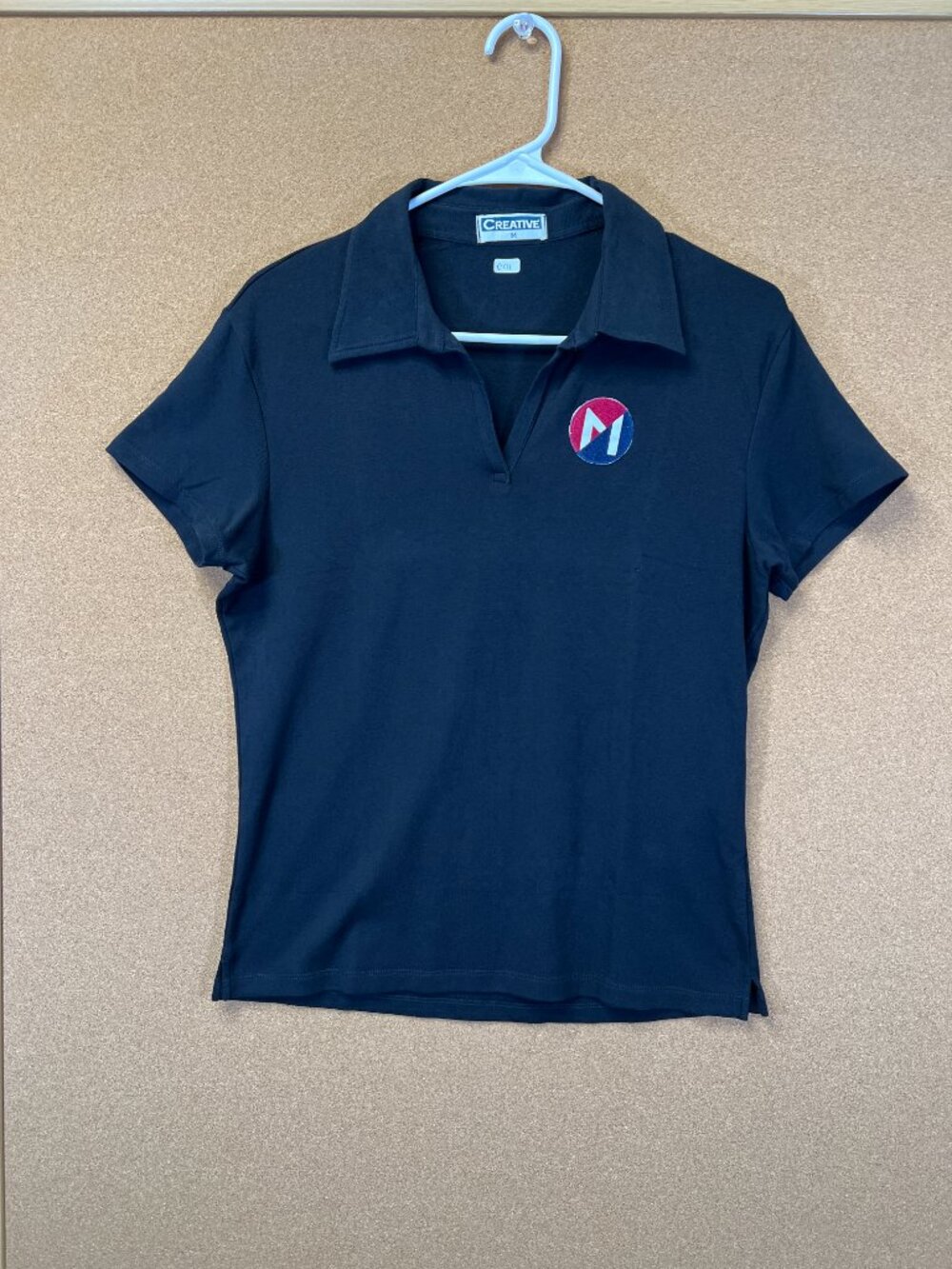 Women Top Shirt Black Medium Short Sleeve V Neck